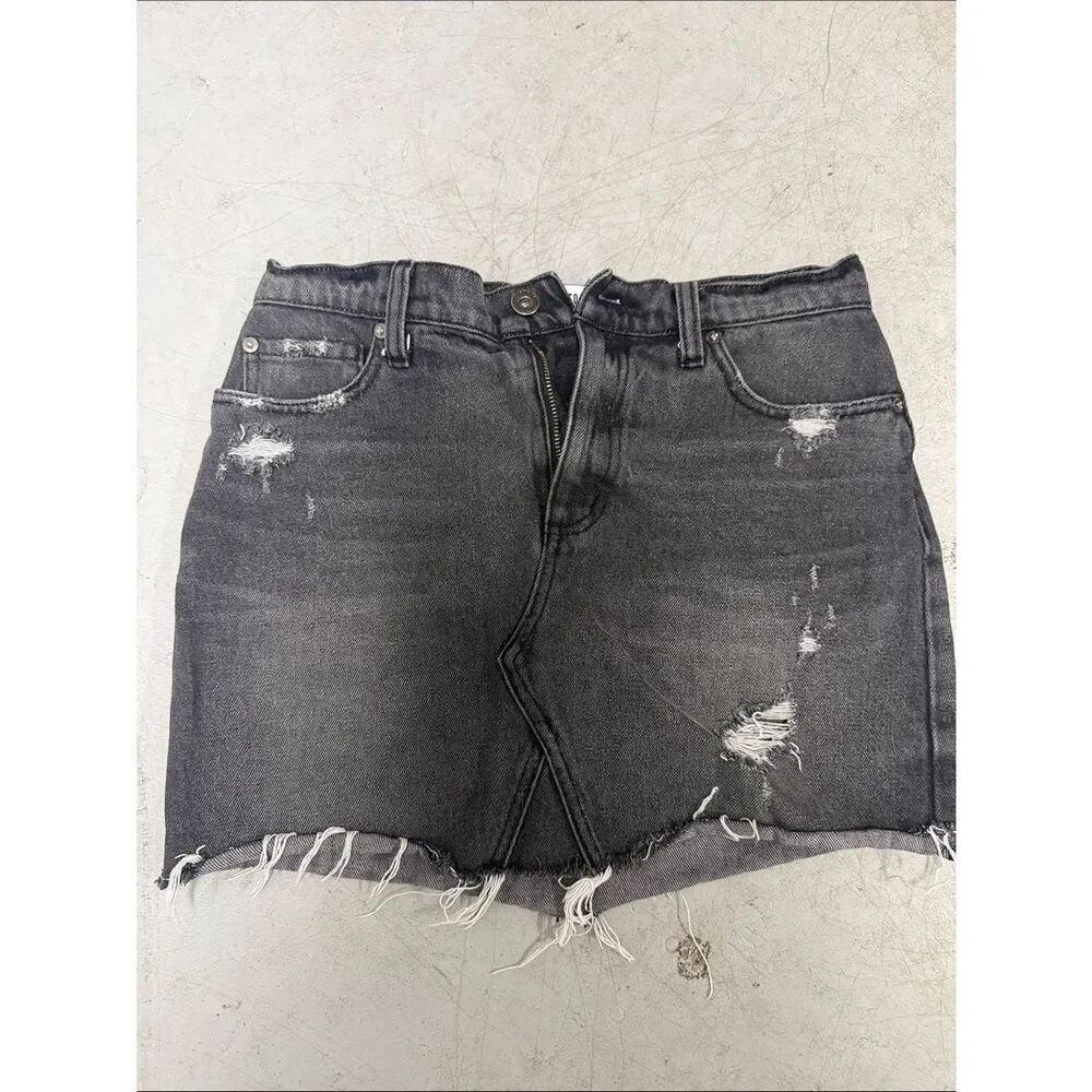 Distressed Black Denim Mini Skirt - PISTOLA - LIKE NEW - Jean Skirt - Size 27